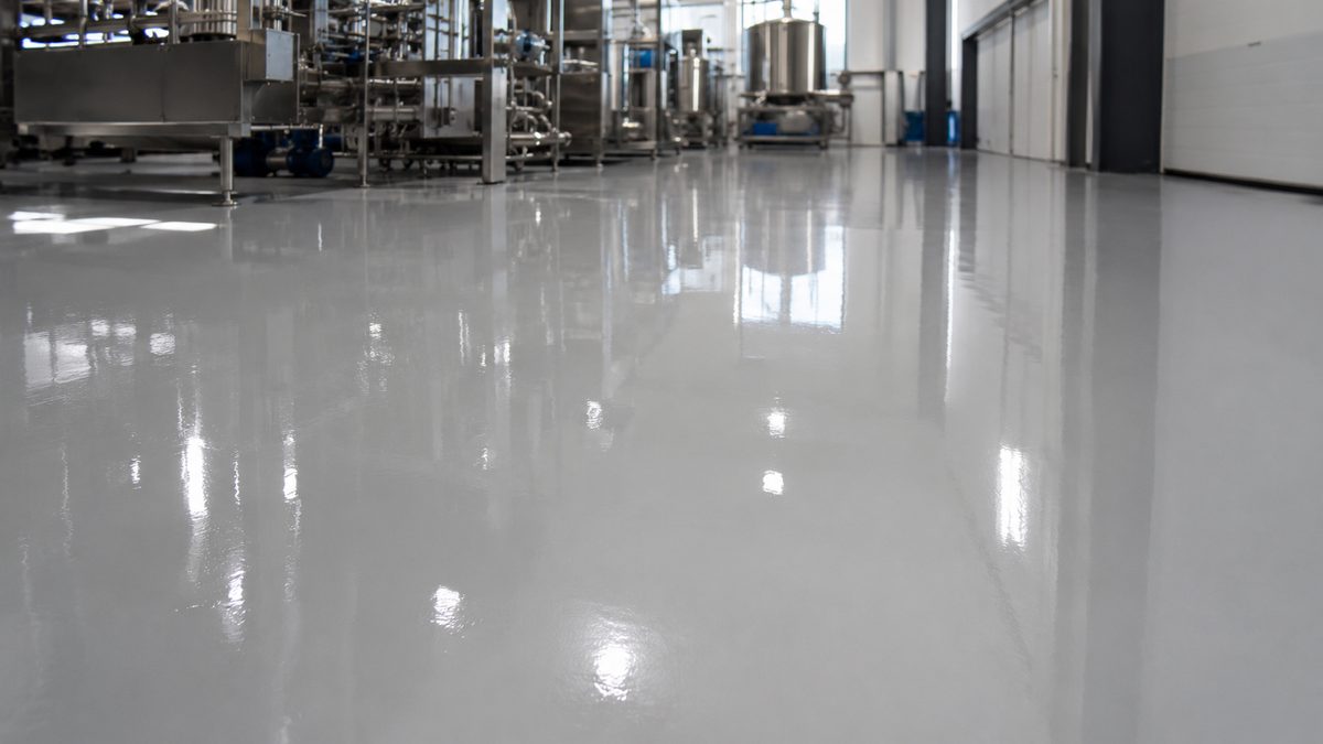 Finished glossy seamless industrial resin floor