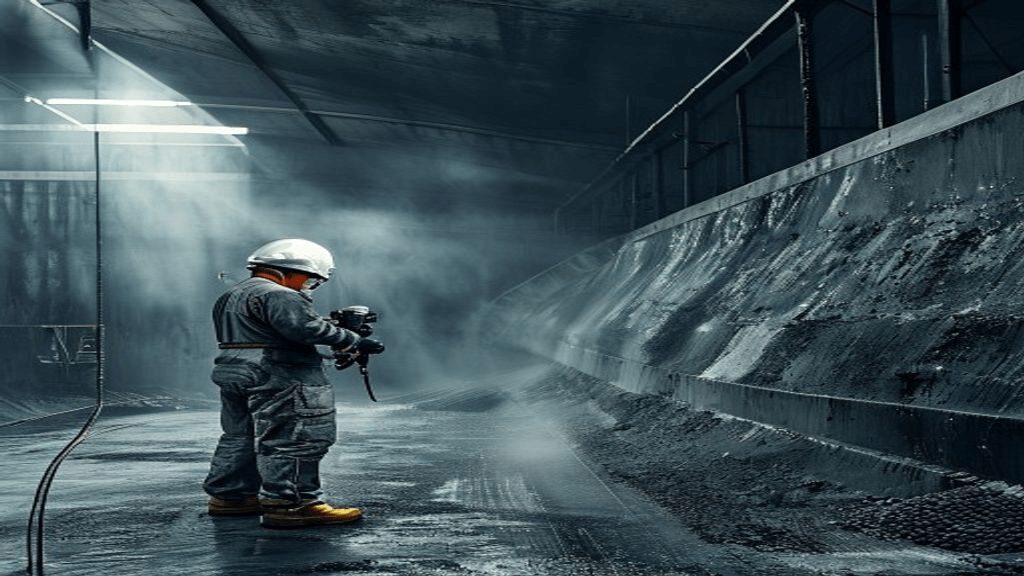 Abrasion-resistant polyurea lining applied to a mining slurry and tailings tank
